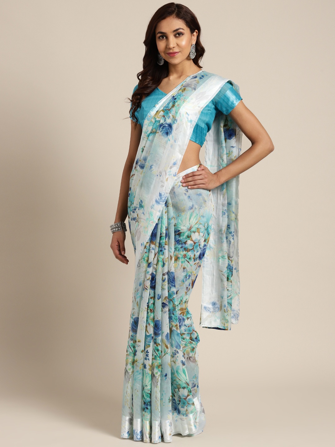 

Saree mall Off White & Blue Printed Saree