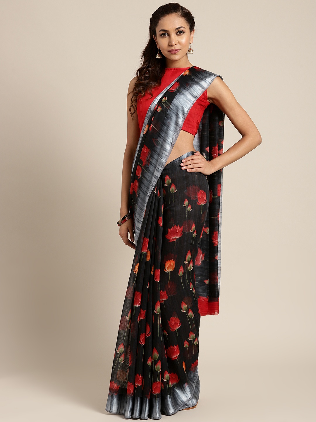 

Saree mall Black & Red Printed Saree