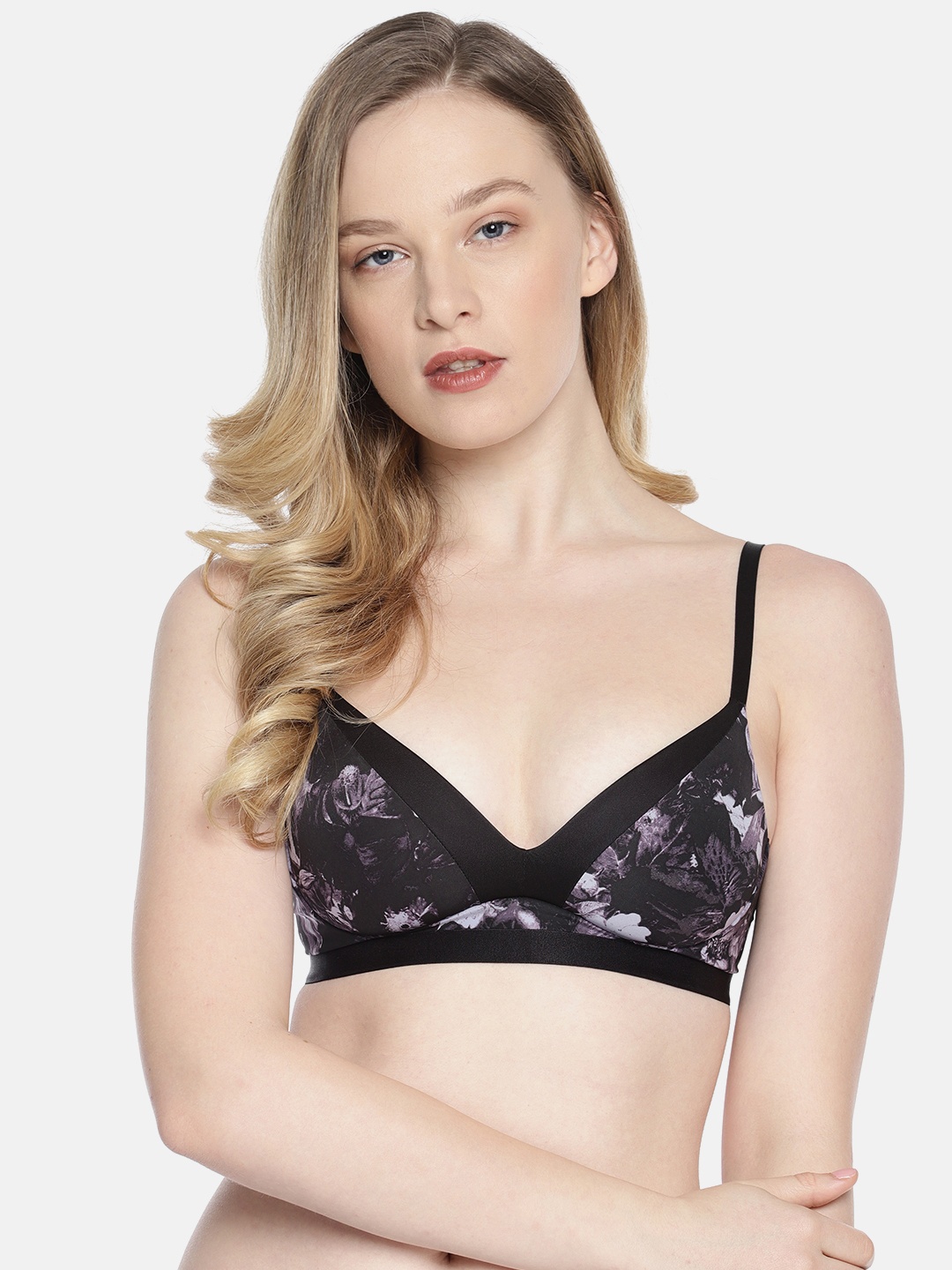 

Calvin Klein Underwear Black Printed Underwired Lightly Padded Plunge Bra