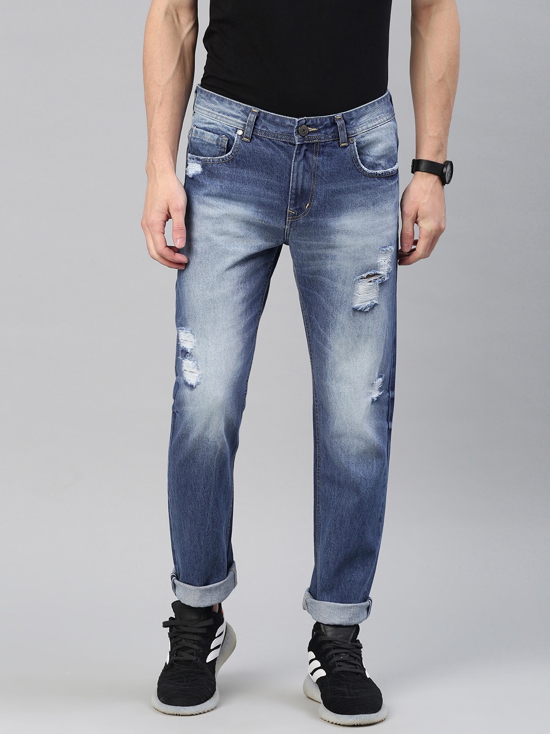 

American Crew Men Blue Straight Fit Mid-Rise Mildly Distressed Jeans