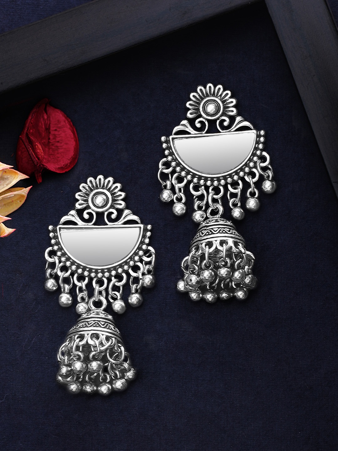 

Rubans Silver-Toned Handcrafted Dome Shaped Jhumkas