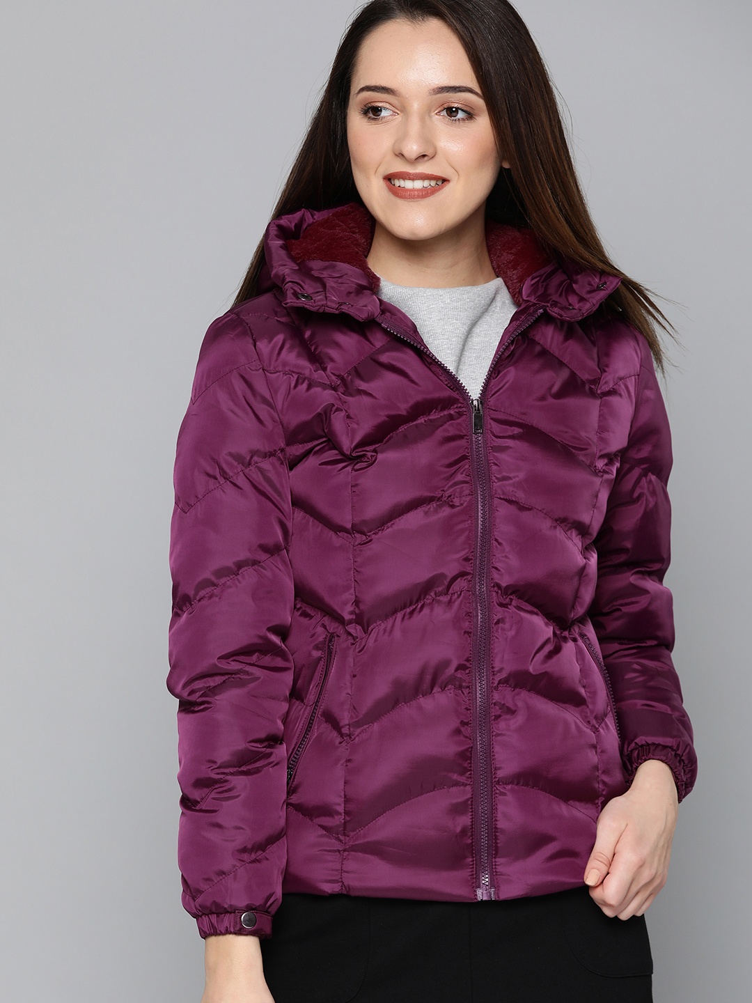 

HERE&NOW Women Burgundy Solid Puffer Jacket