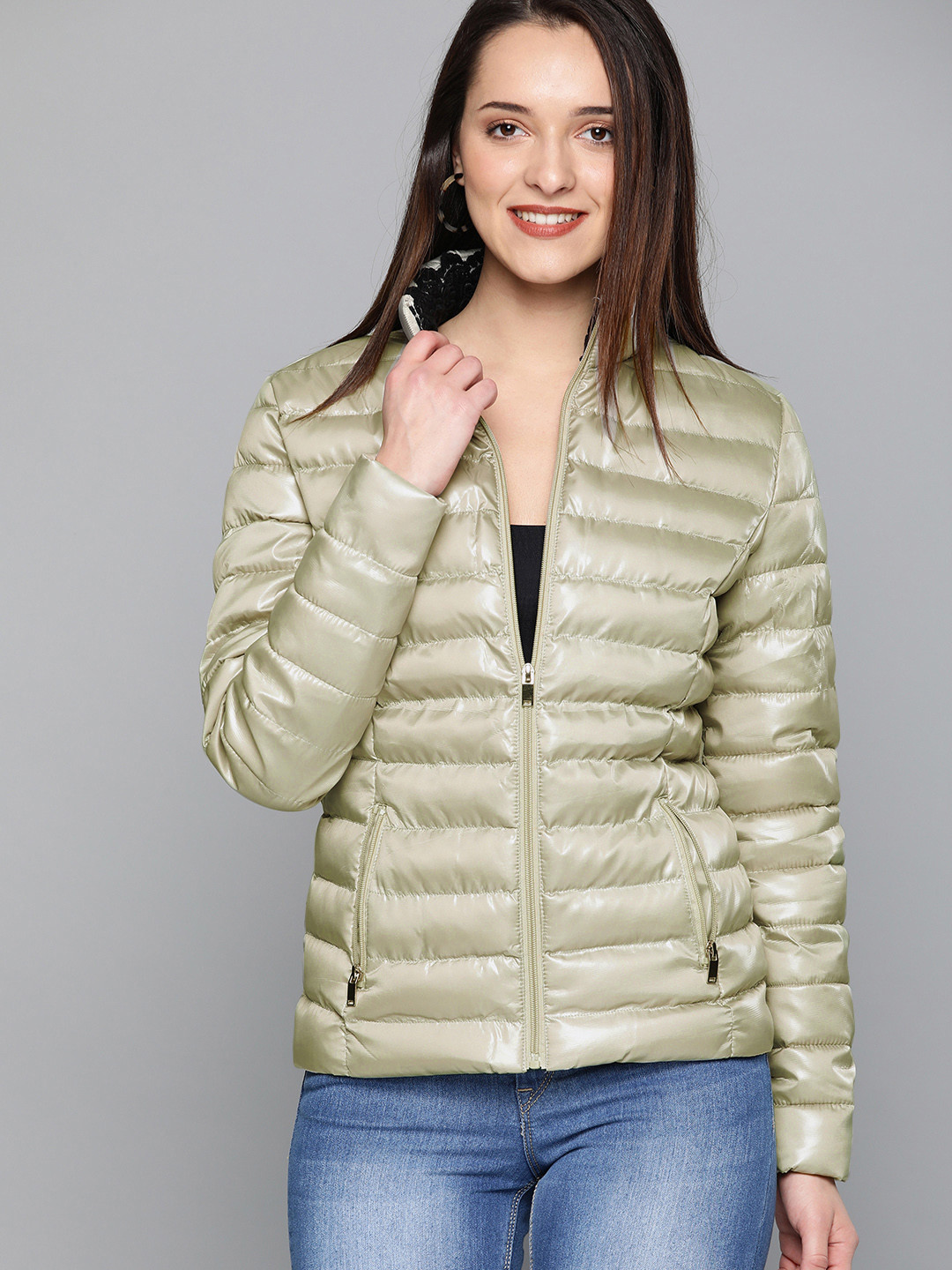 

HERE&NOW Women Grey Solid Puffer Jacket