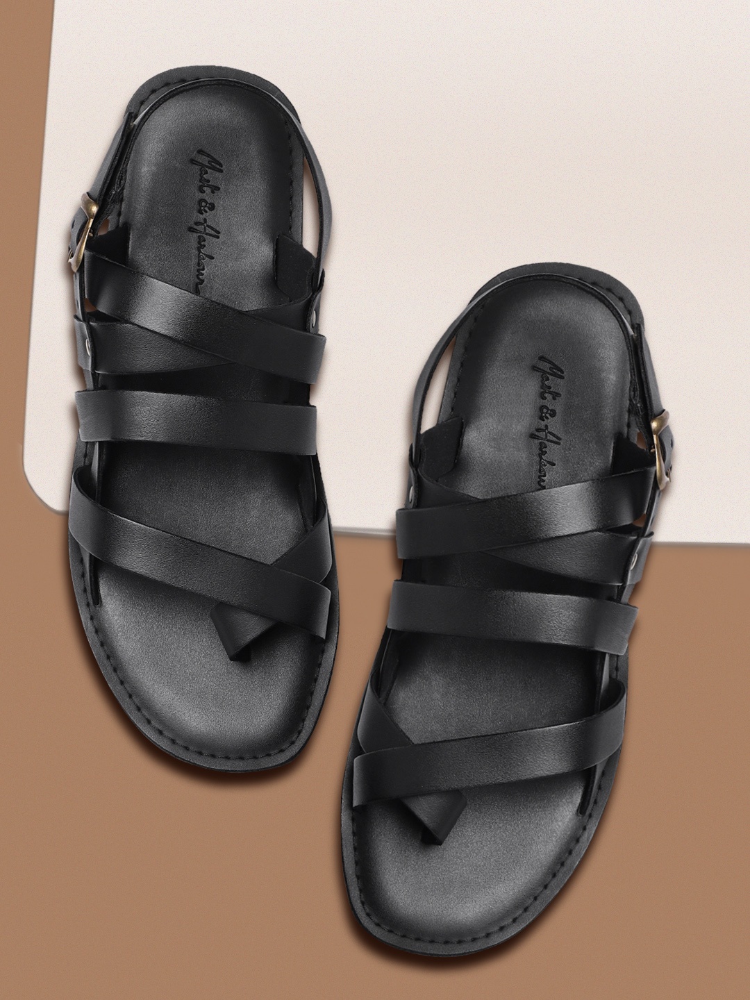

Mast & Harbour Men Black Solid Comfort Sandals