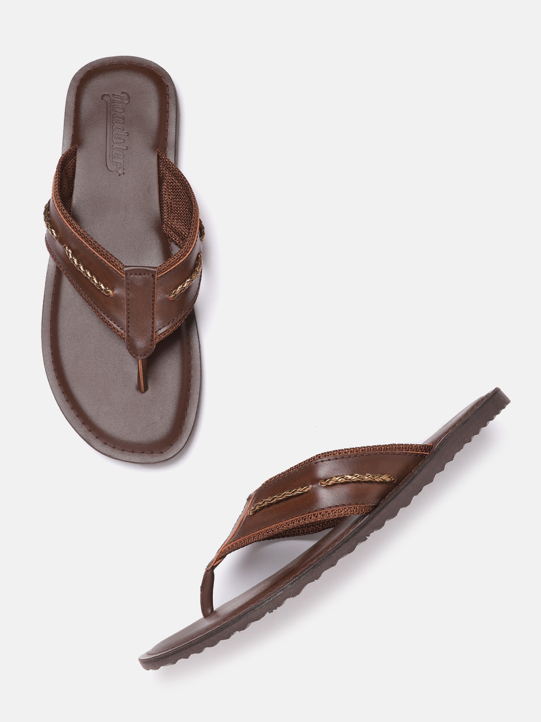 

The Roadster Lifestyle Co Men Coffee Brown & Gold-Toned Braided Detail Comfort Sandals