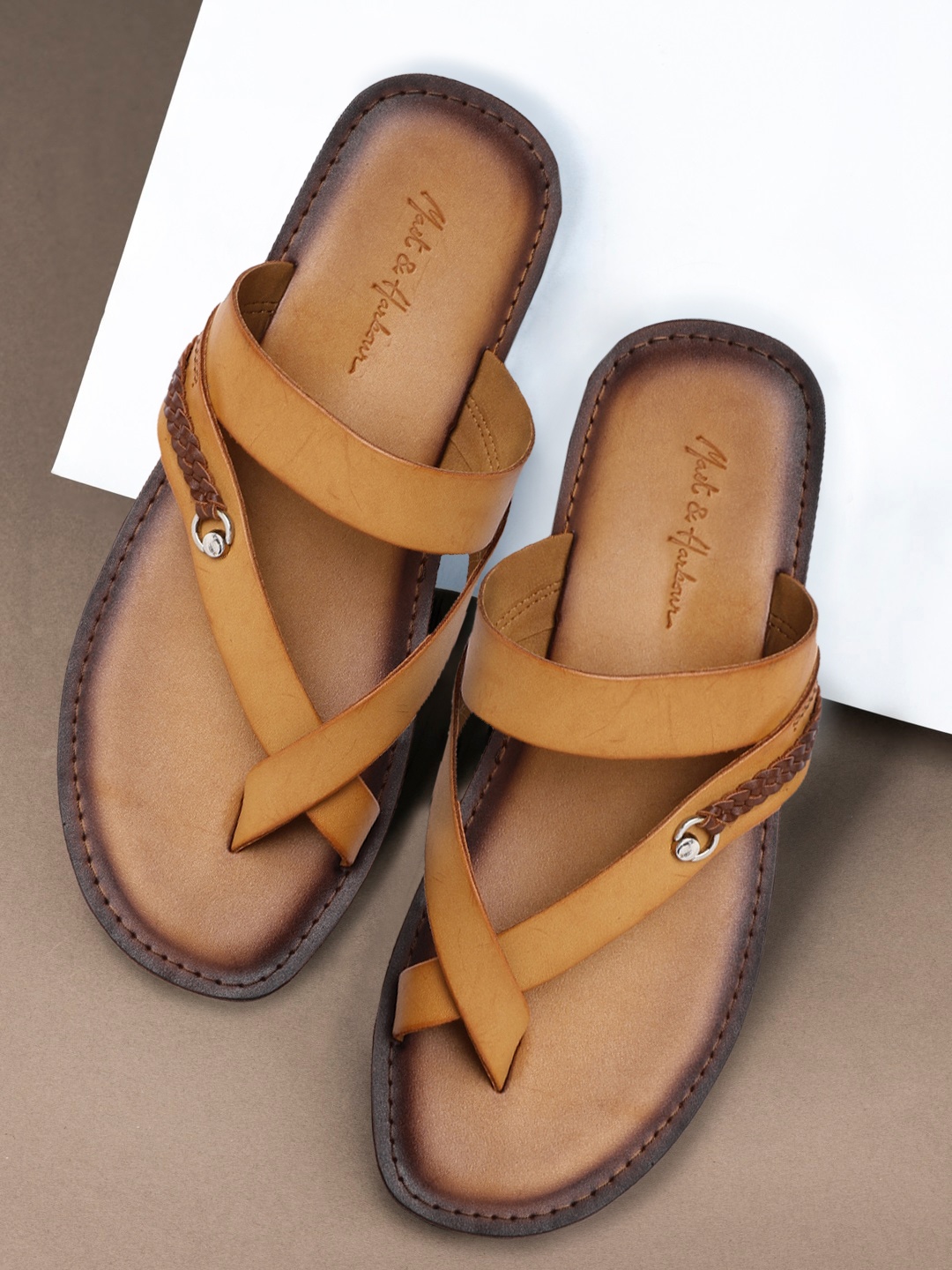 

Mast & Harbour Men Tan Solid Comfort Sandals