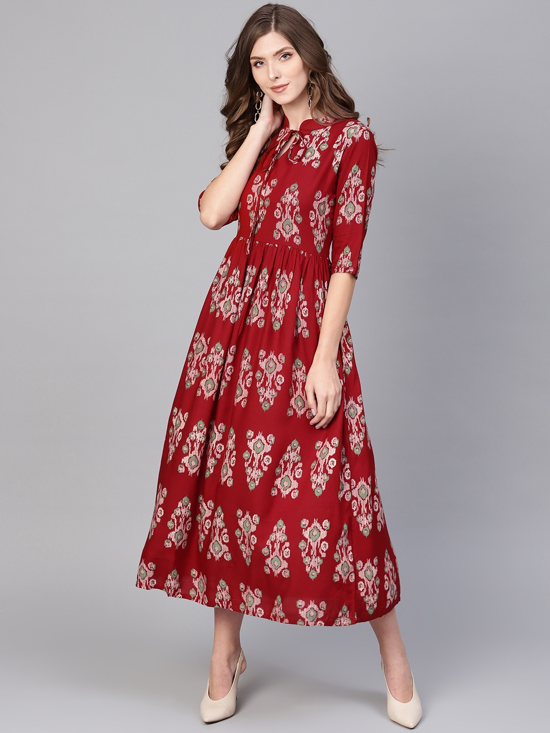 

Gerua By Libas Maroon Beige Ethnic Motifs Printed Midi A-Line Dress