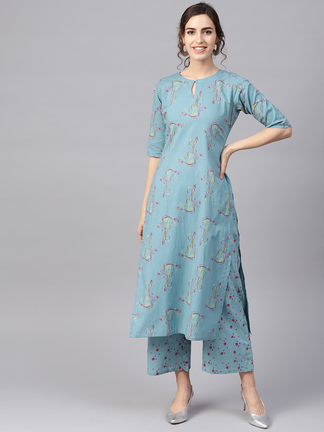 

Gerua By Libas Women Blue Pink Printed Kurta with Palazzos