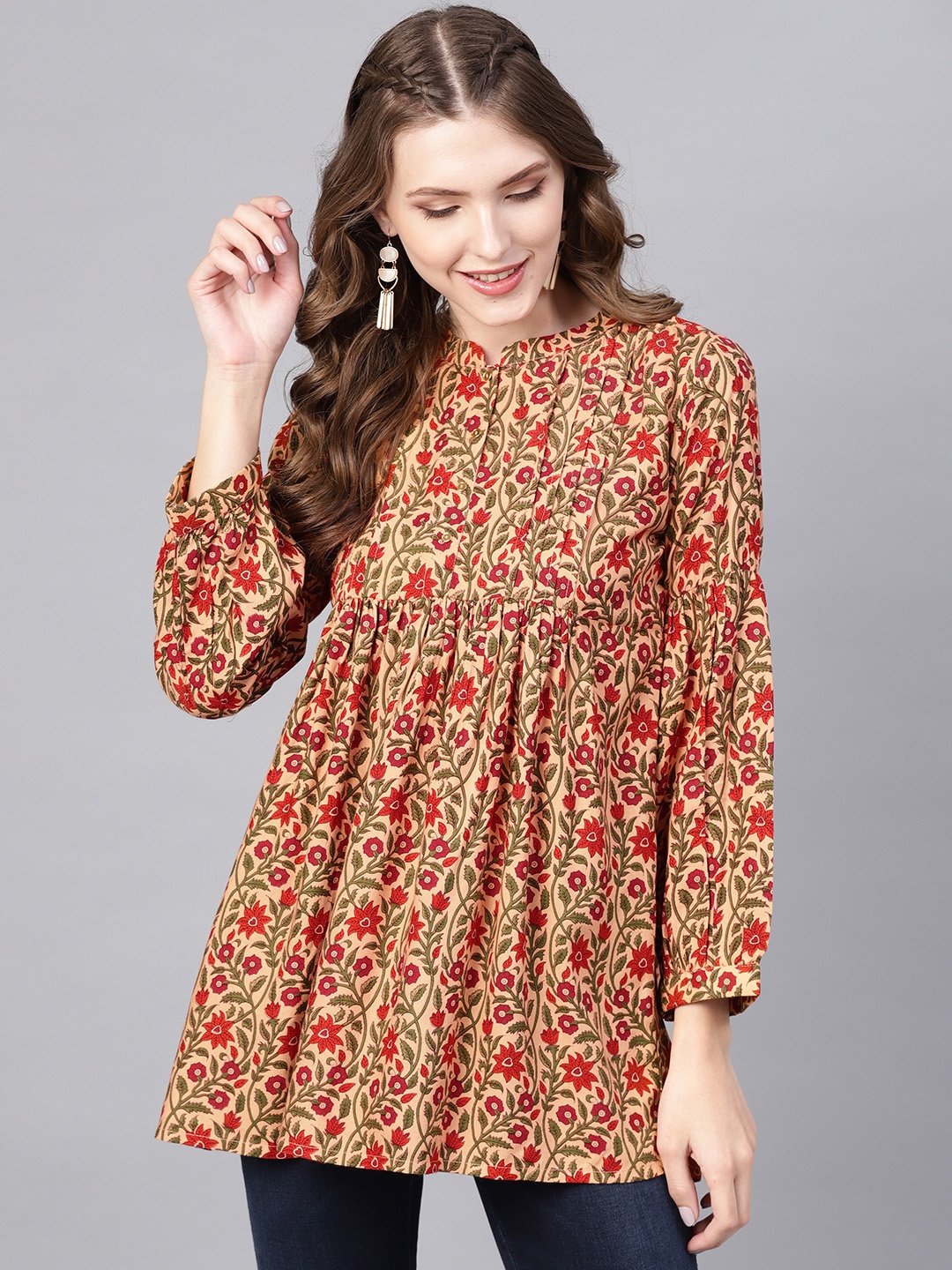 

Gerua By Libas Women Peach-Coloured Red Printed A-Line Kurti