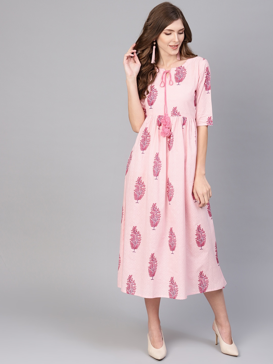

Gerua By Libas Women Pink Printed Midi A-Line Dress