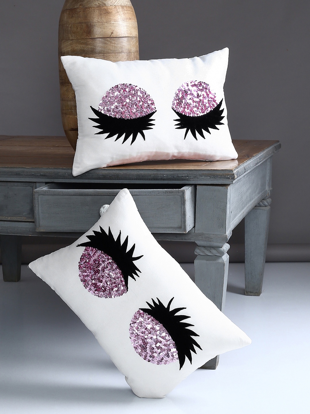 

Alina decor Set of 2 Embellished Rectangle Cushion Covers, White