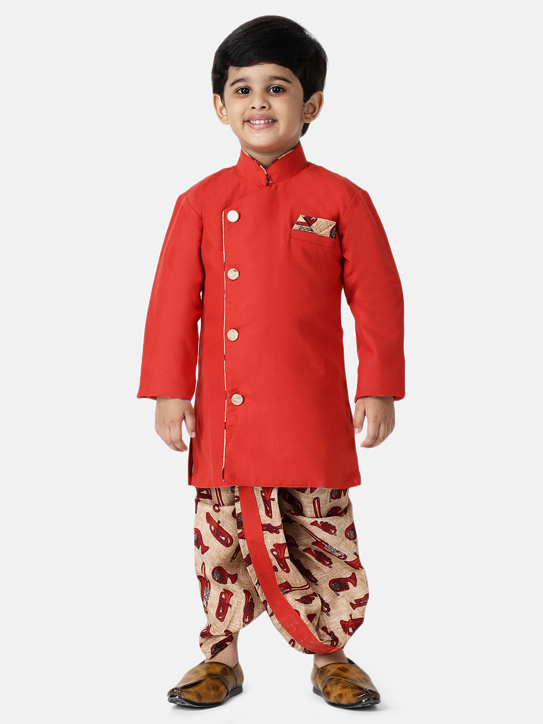

BownBee Boys Rust Orange & Beige Solid Kurta with Dhoti Pants