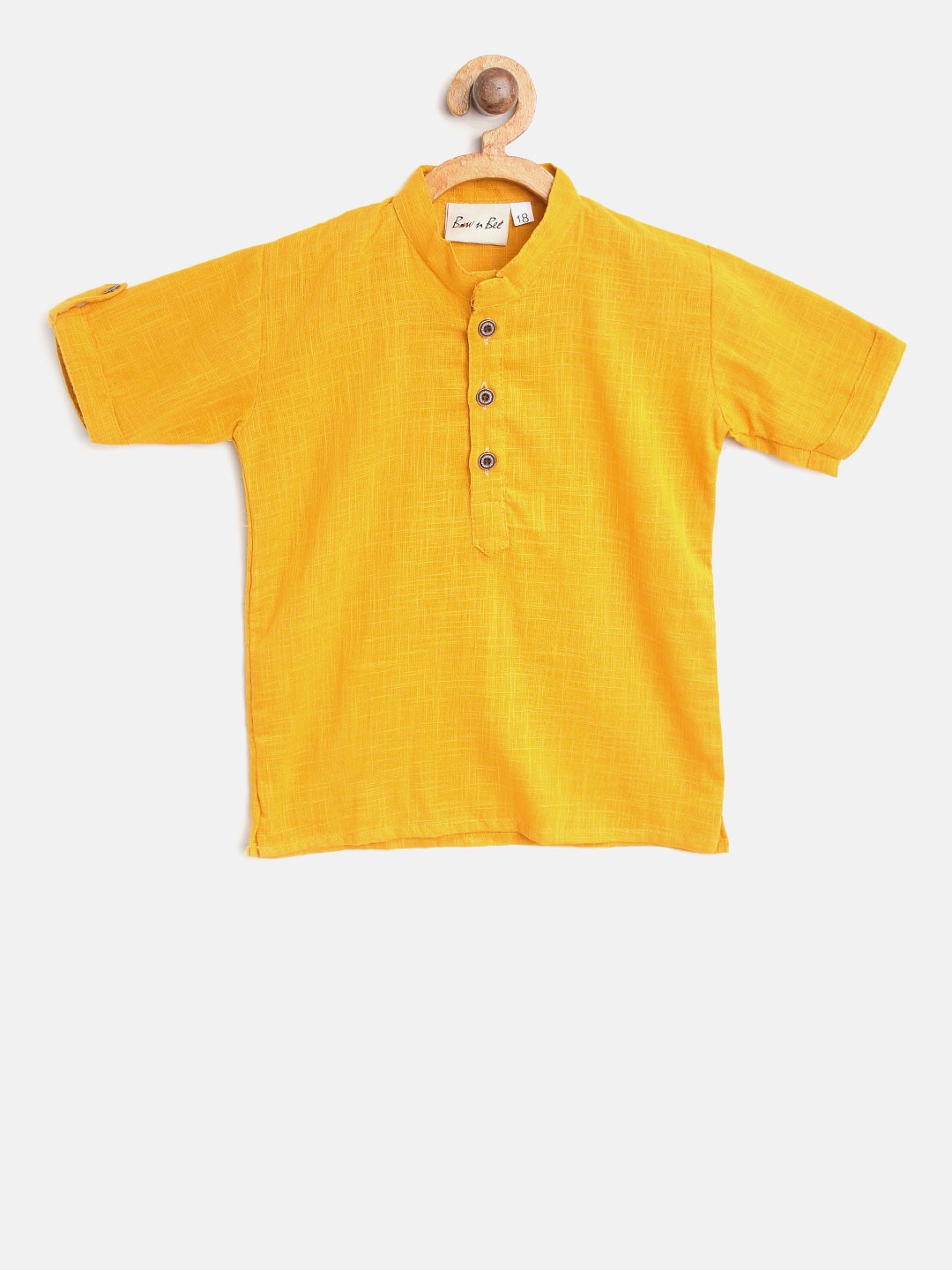

BownBee Boys Mustard Yellow Solid Straight Kurta