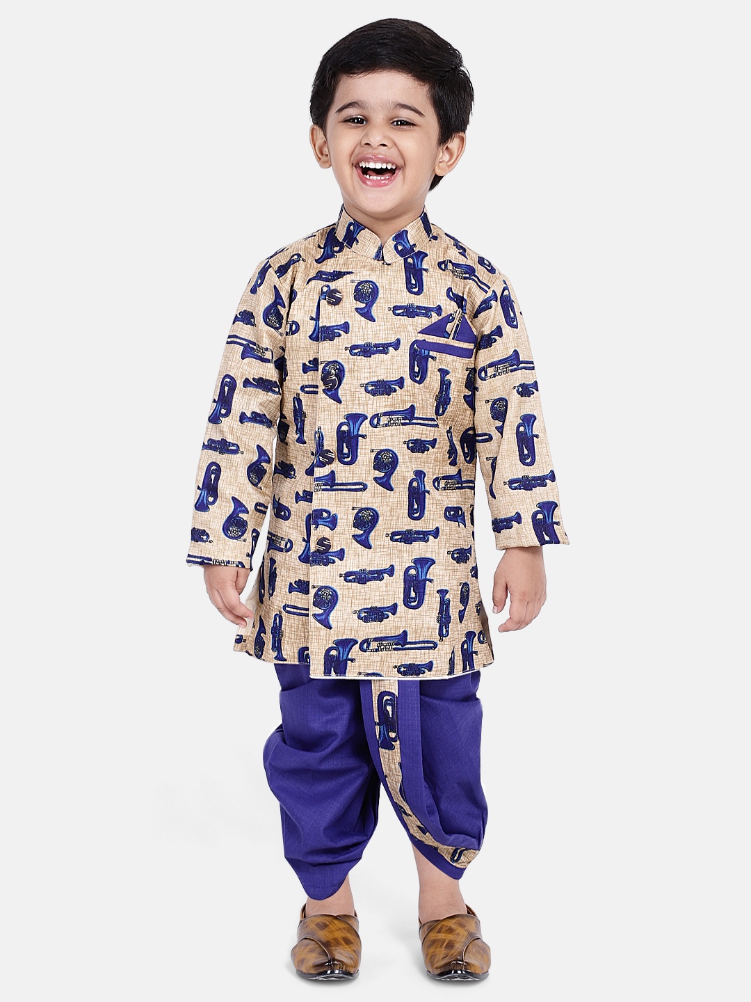 

BownBee Boys Beige & Blue Printed Kurta with Dhoti Pants