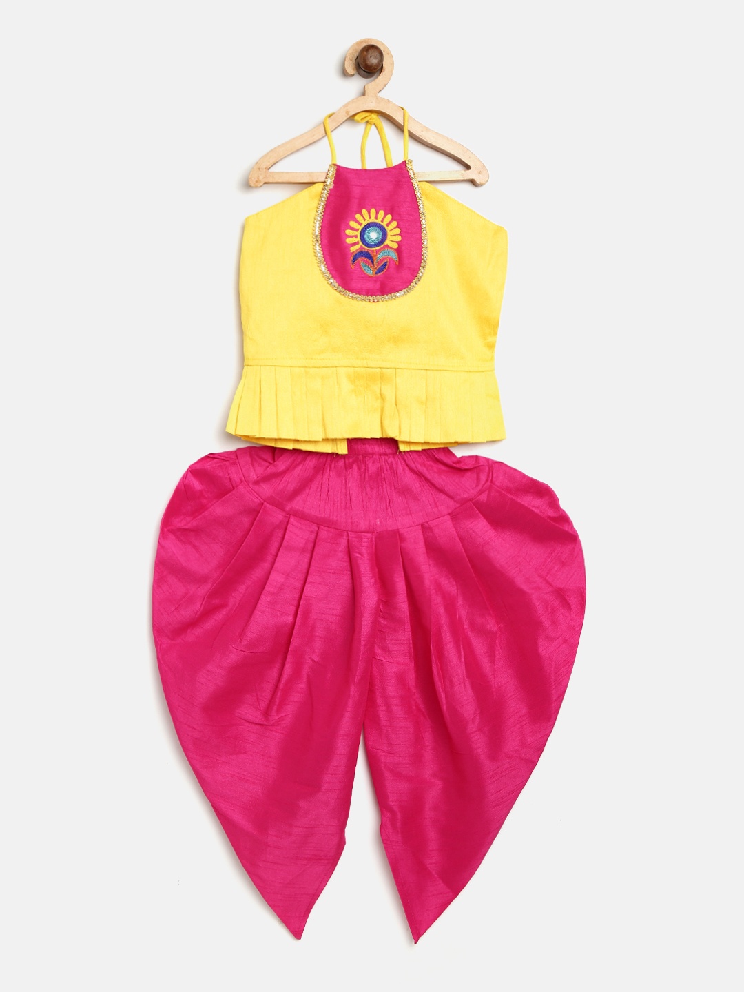 

BownBee Girls Yellow & Pink Colourblocked Top with Dhoti Pants