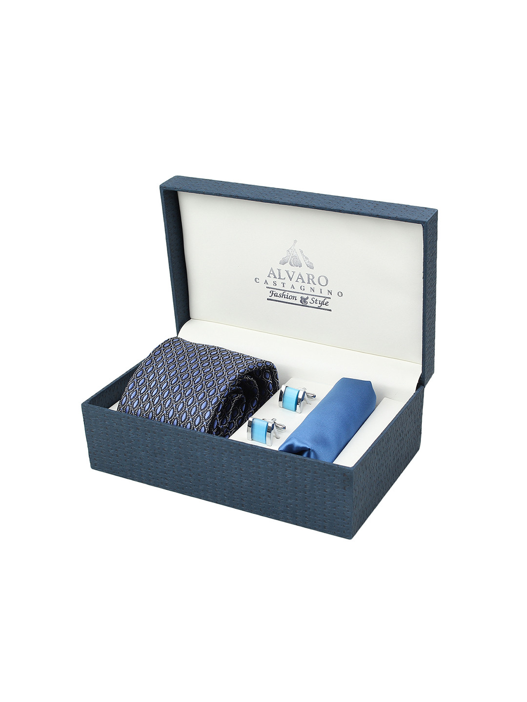 

Alvaro Castagnino Blue Colored Tie, Pocket Square & Cufflink Gift Set For Men