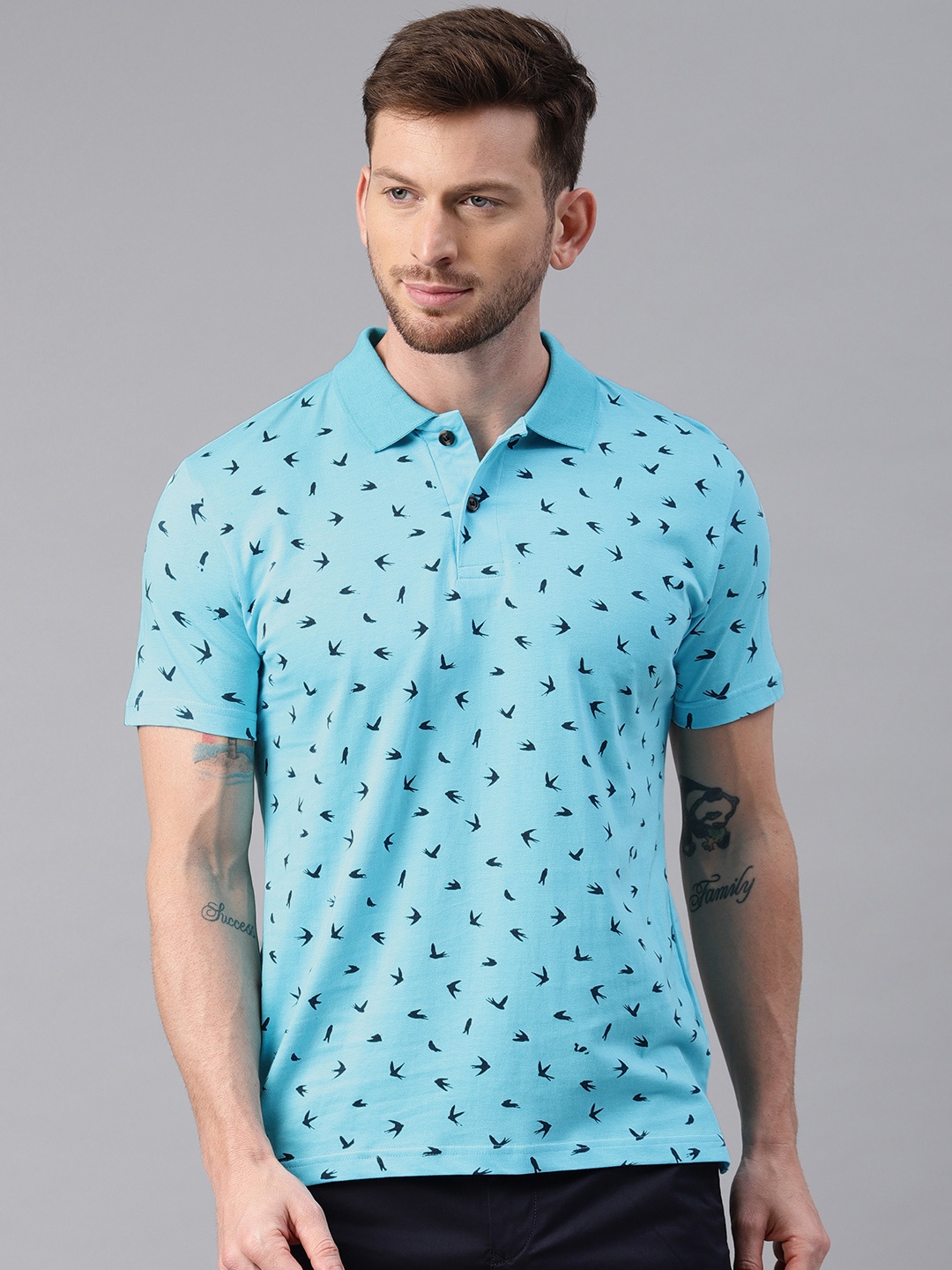 

Kryptic Men Printed Pure Cotton Polo T-shirt, Blue