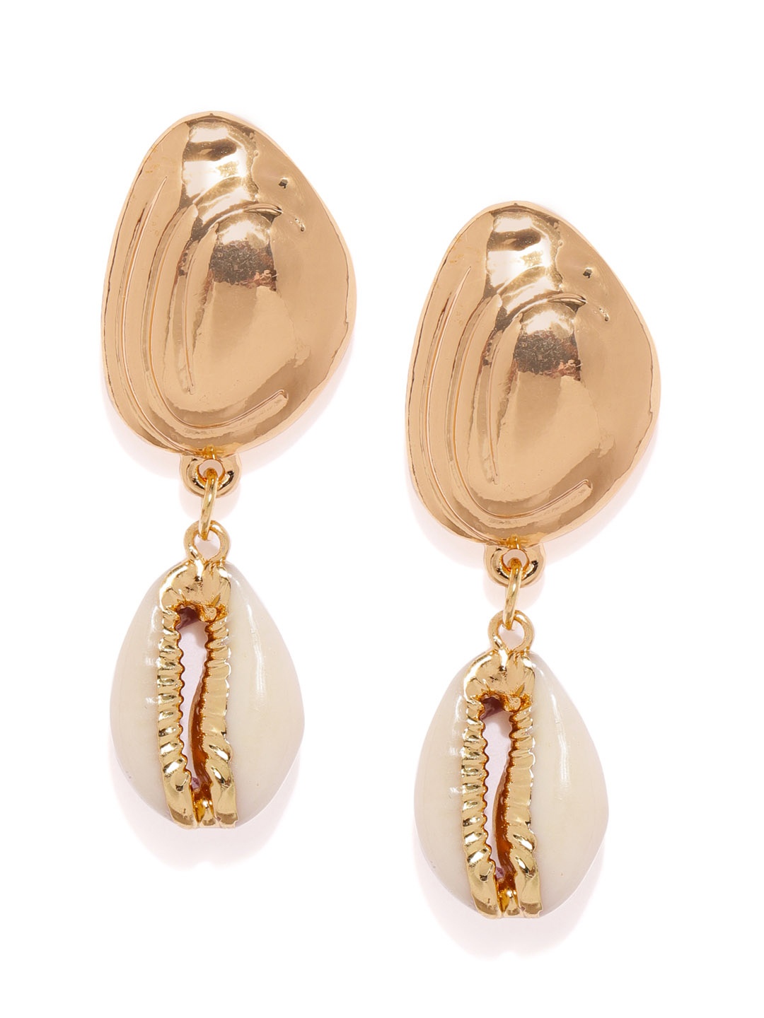 

justpeachy Gold-Toned & Beige Contemporary Drop Earrings