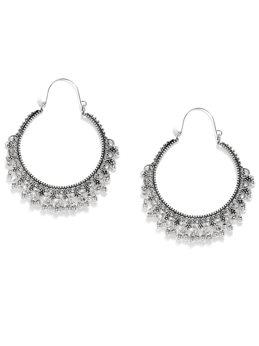 

justpeachy Silver-Toned Oxidised Circular Drop Earrings