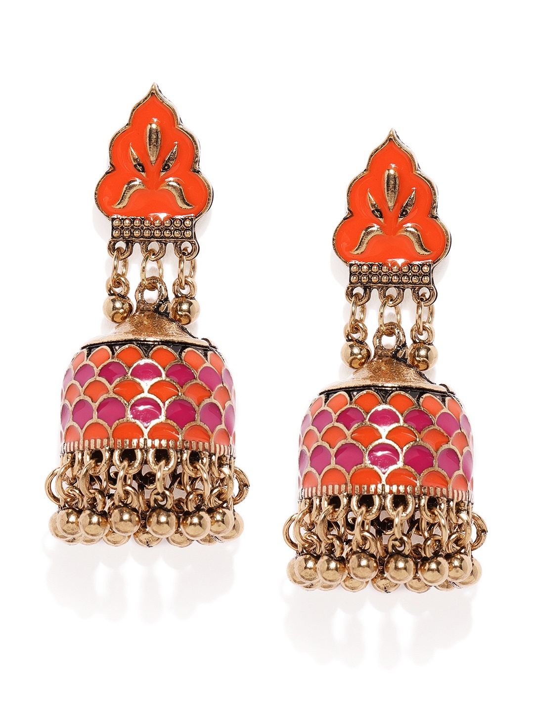 

justpeachy Gold-Toned & Orange Dome Shaped Drop Earrings