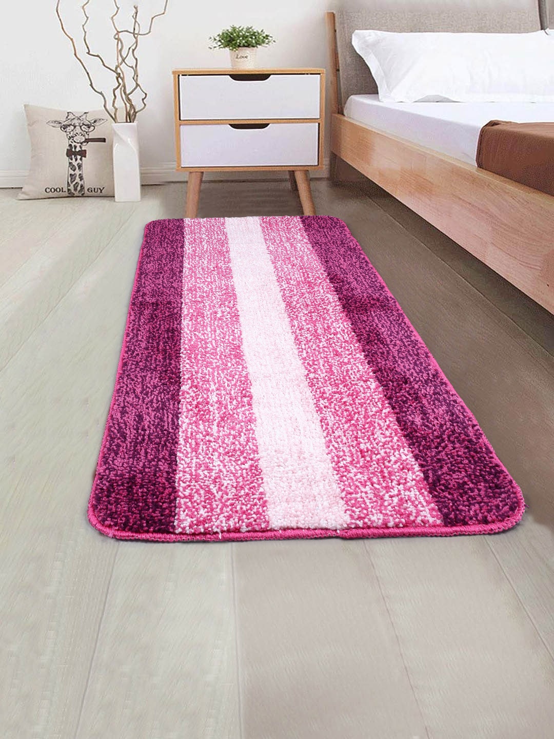 Saral Home Pink & Maroon Striped Microfibre Runner