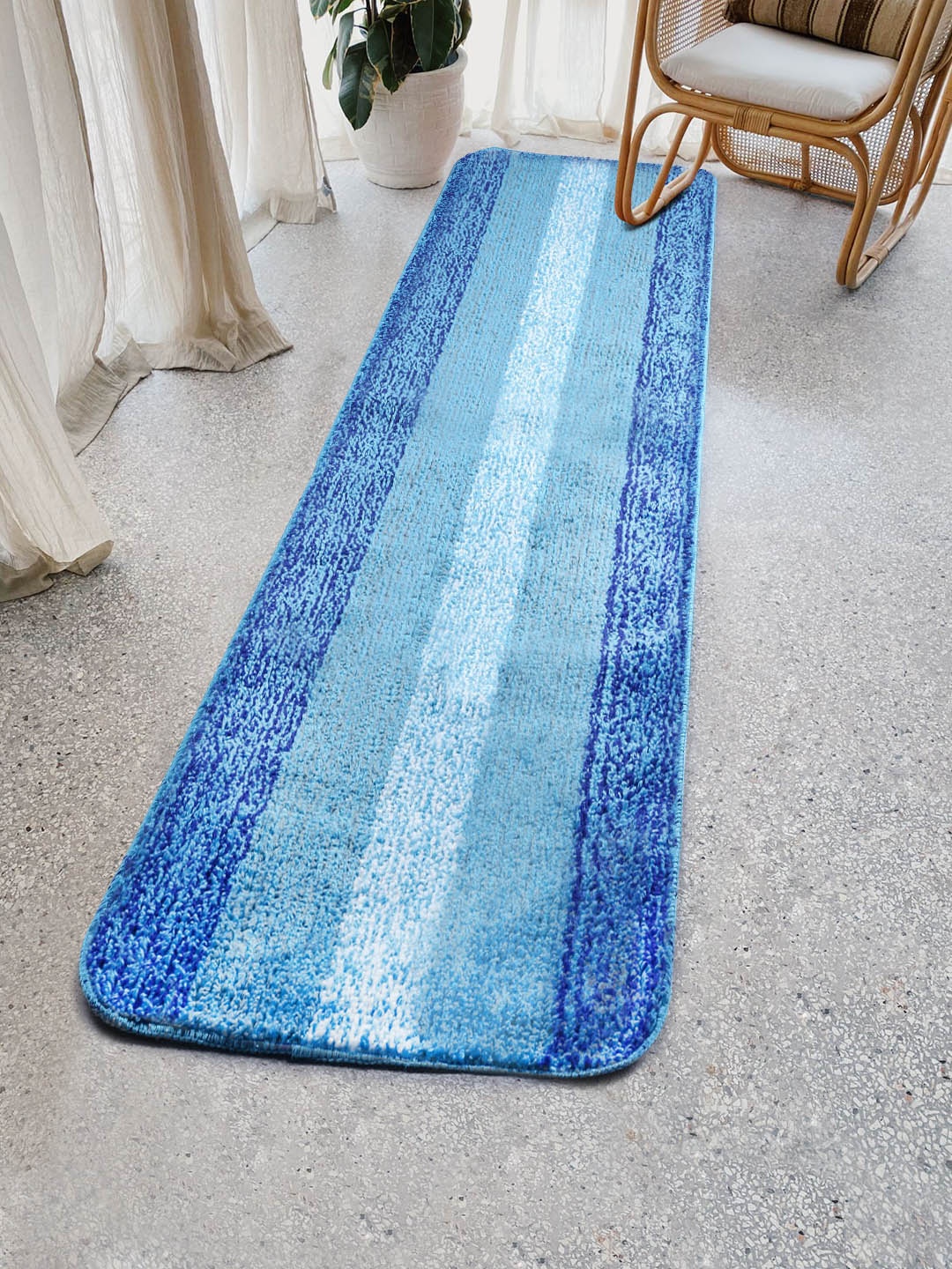 

Saral Home Blue Striped Microfibre Runner, Turquoise blue
