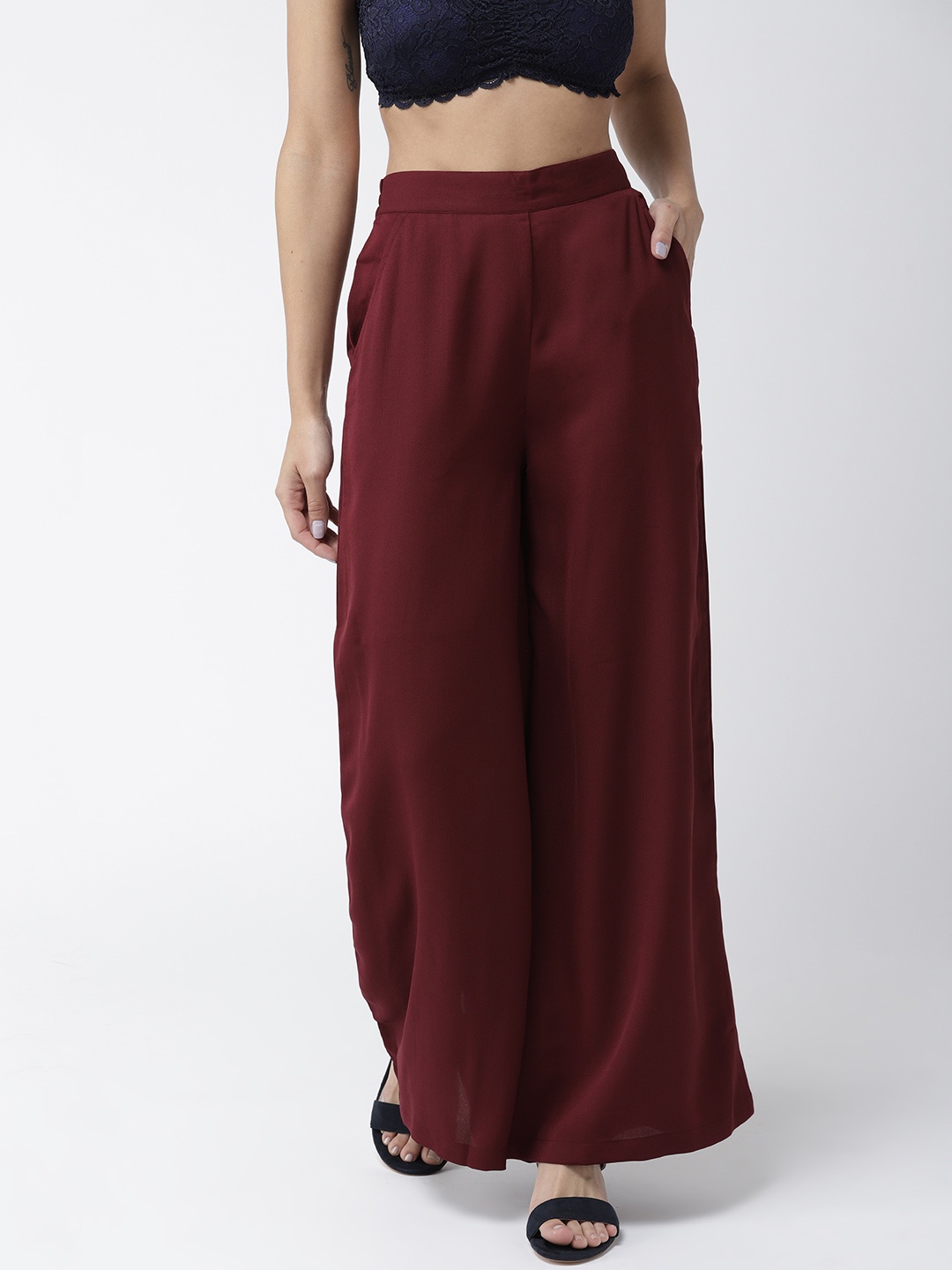 

Style Quotient Women Maroon Solid Flared Palazzos