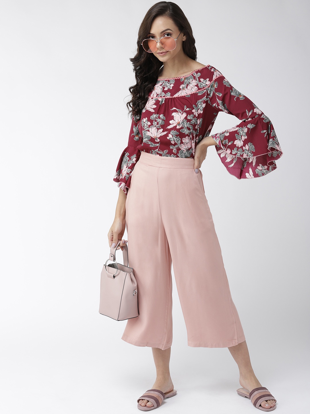 

Style Quotient Women Burgundy & Olive Green Floral Print Top