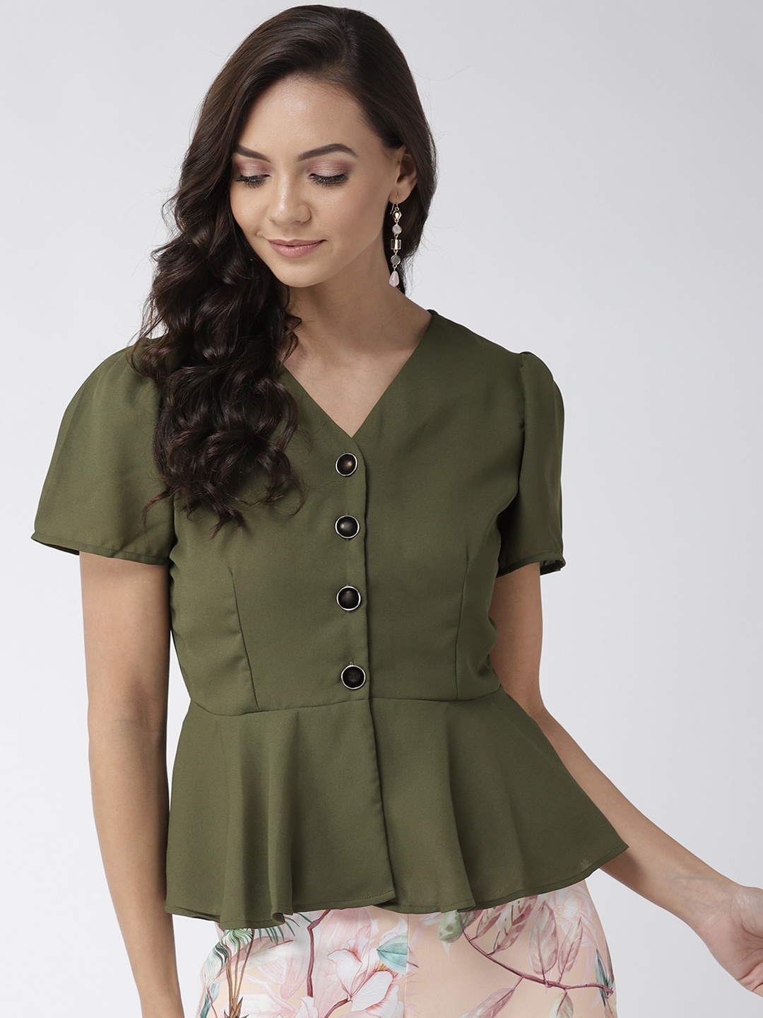 

Style Quotient Women Olive Green Solid Peplum Top