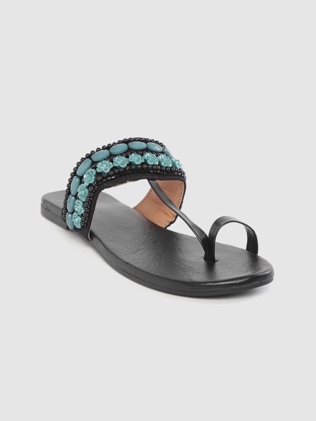 

Street Style Store Women Black & Sea Green Embellished One Toe Flats