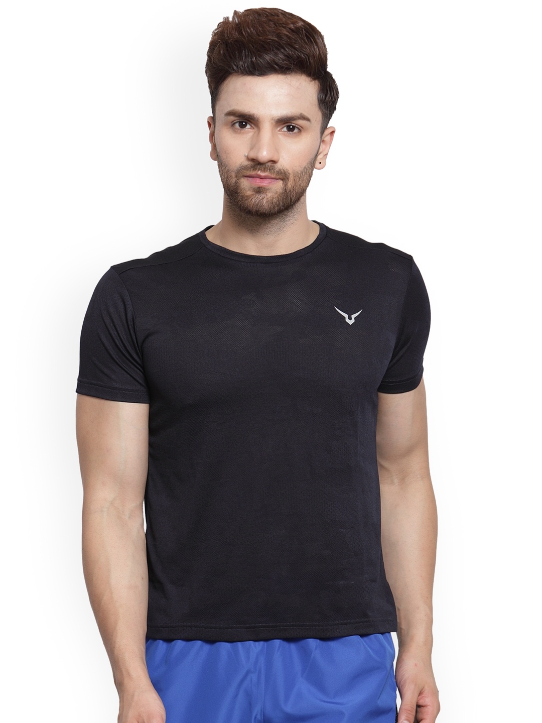 

Invincible Men Navy Blue Solid Round Neck Athleisure T-shirt