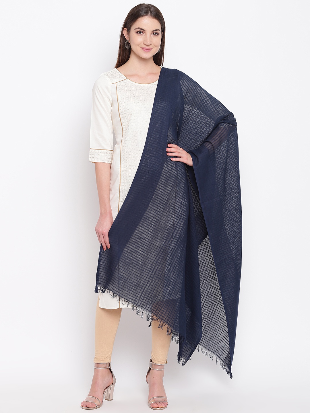 

AURELIA Navy Blue Solid Pure Cotton Dupatta