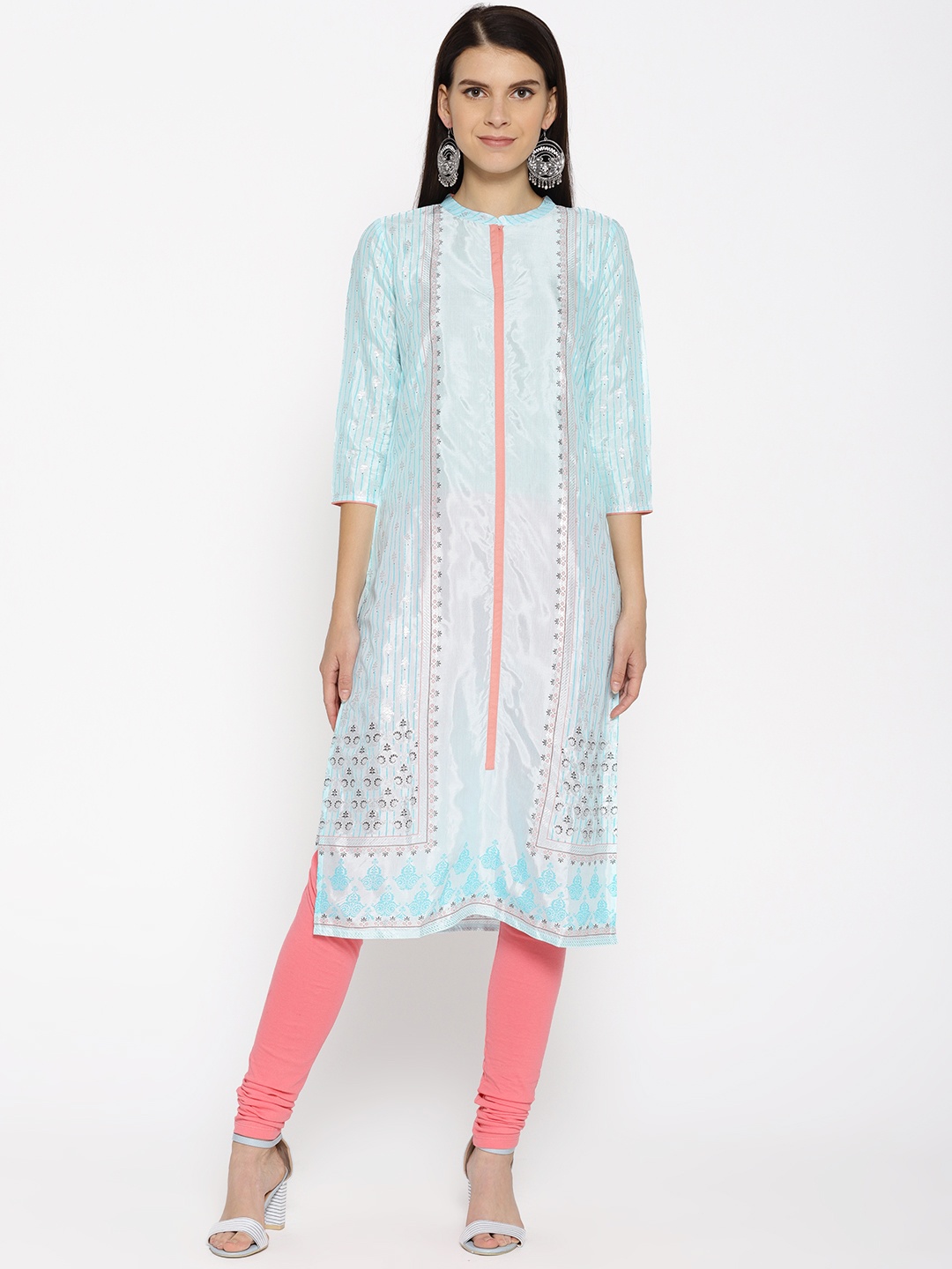 

AURELIA Women Blue & Silver Printed Straight Kurta