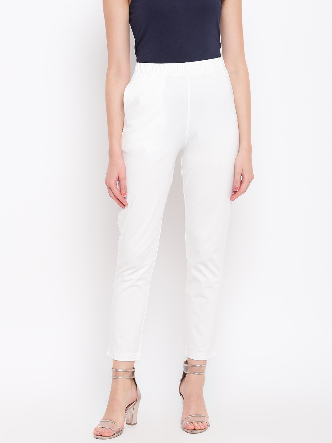 

AURELIA Women White Regular Fit Solid Cropped Trousers