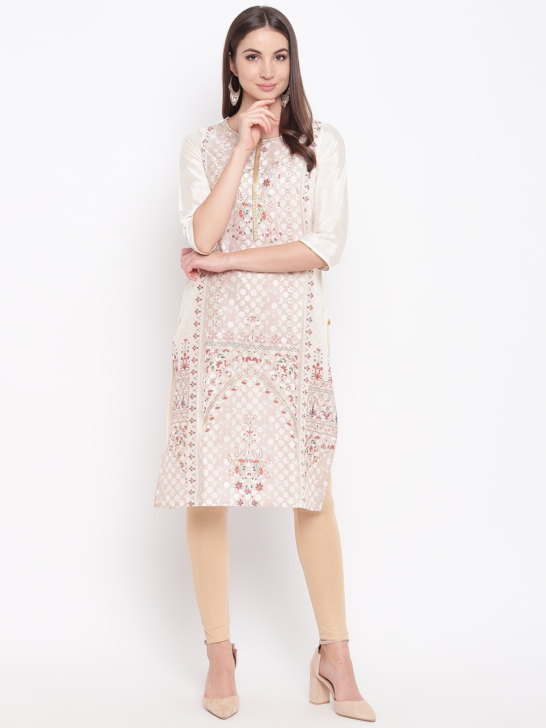 

AURELIA Women Off-White & Beige Printed Straight Kurta
