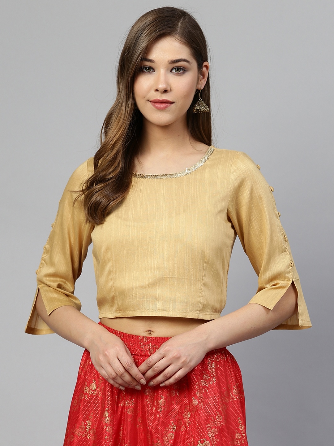 

AURELIA Women Beige Solid Crop Top
