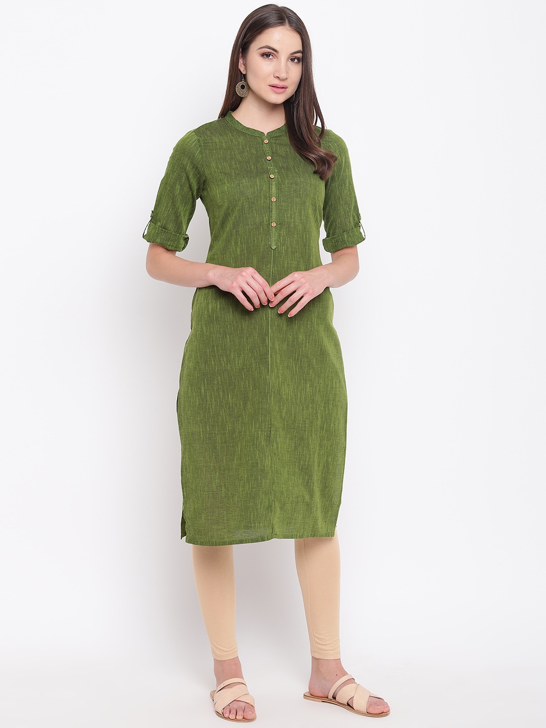 

AURELIA Women Olive Green Solid Straight Kurta