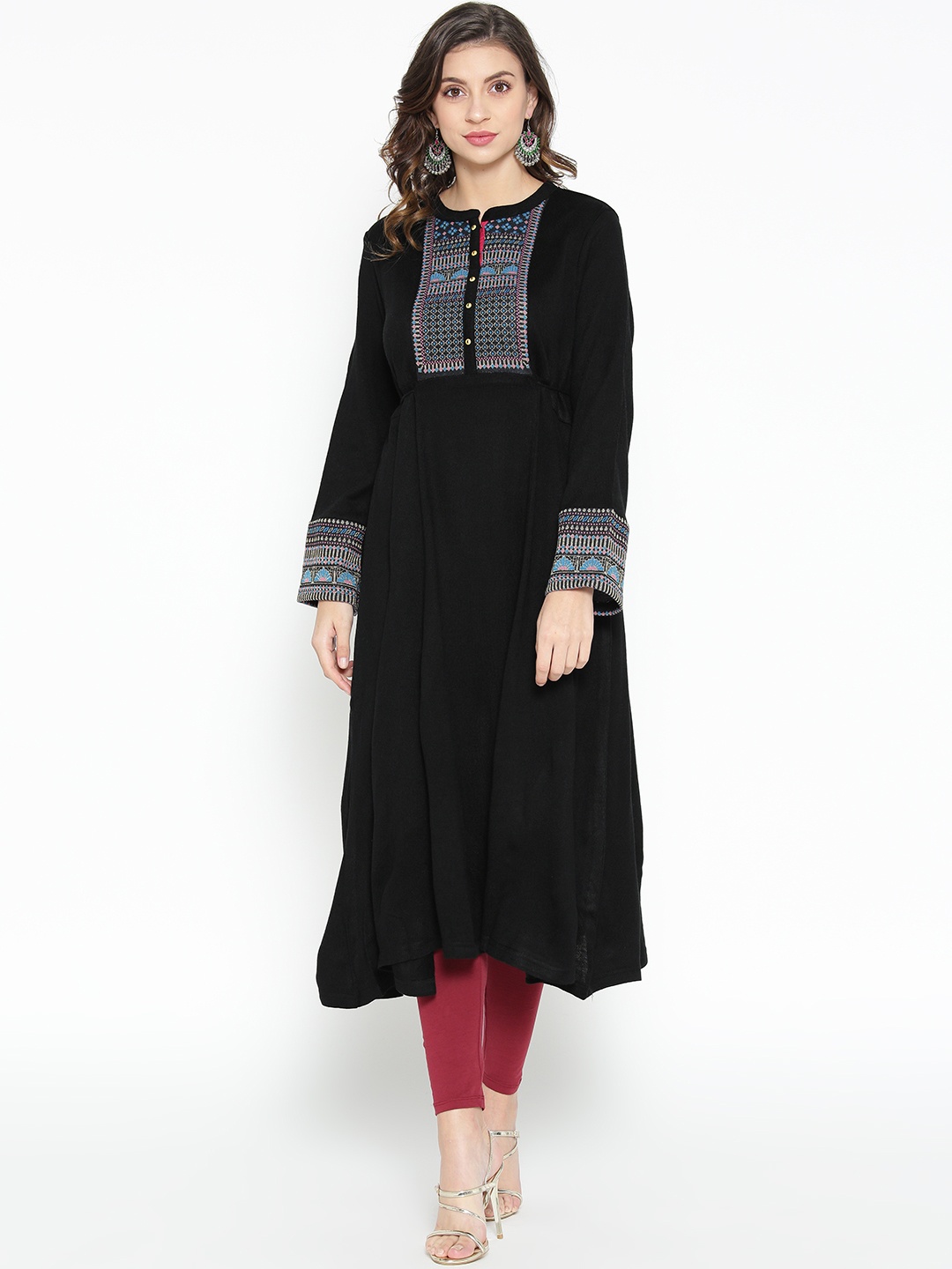 

AURELIA Women Black Yoke Design A-Line Winter Kurta