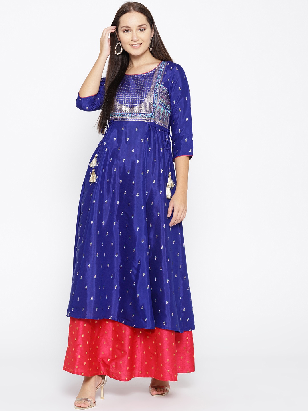 

AURELIA Women Blue & Golden Printed A-Line Kurta