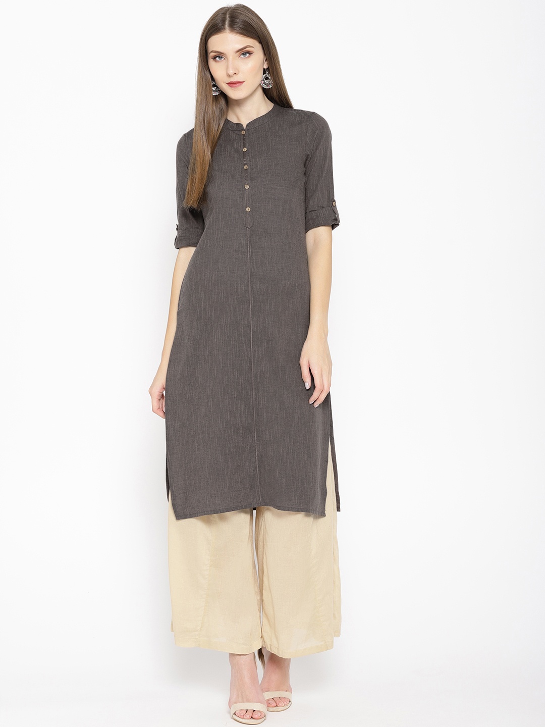 

AURELIA Women Brown Woven Design Straight Kurta