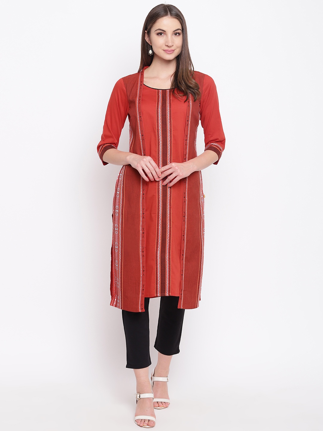 

AURELIA Straight Cotton Kurta, Orange