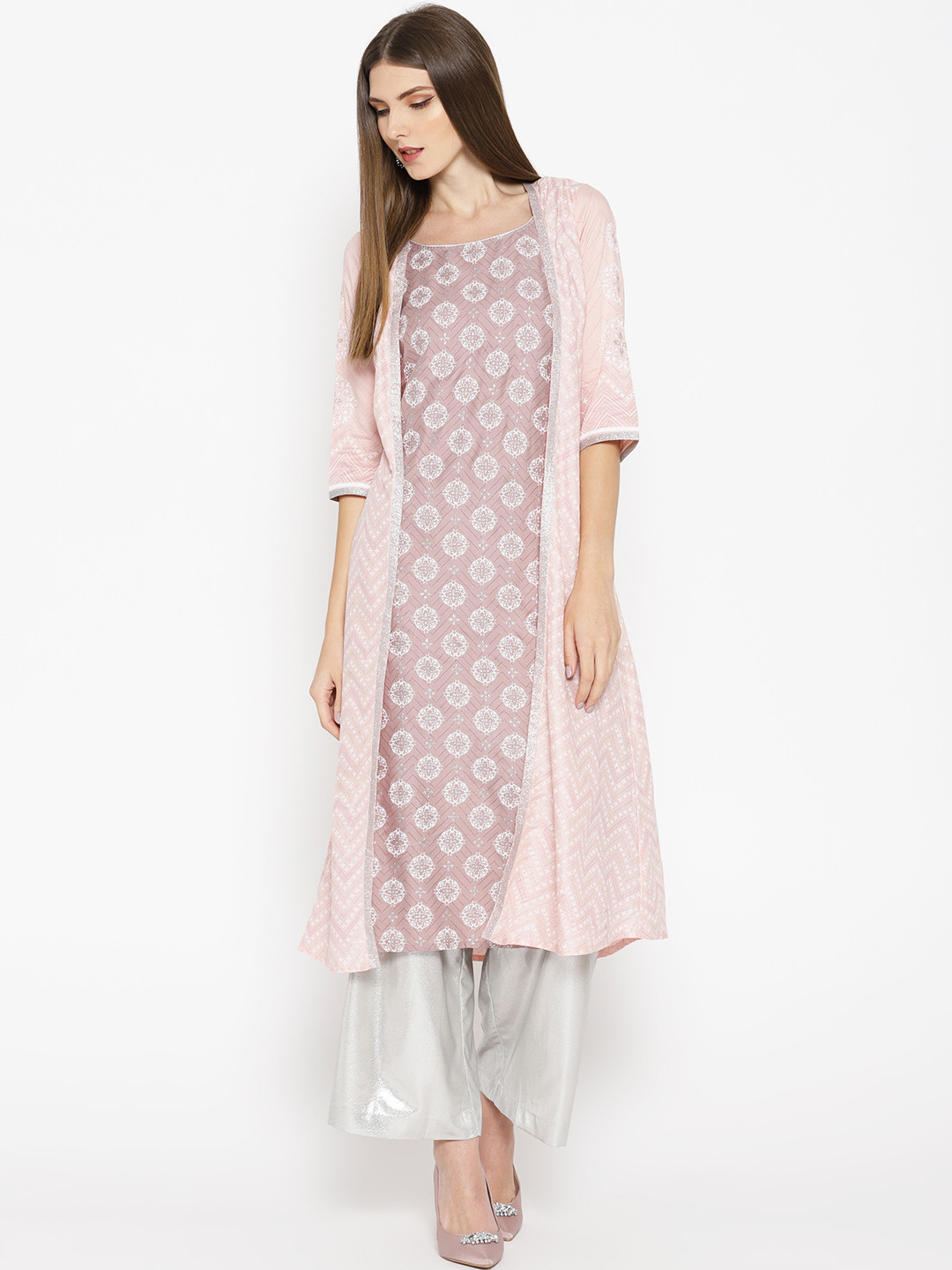 

AURELIA Women Pink & Mauve Printed Layered Kurta