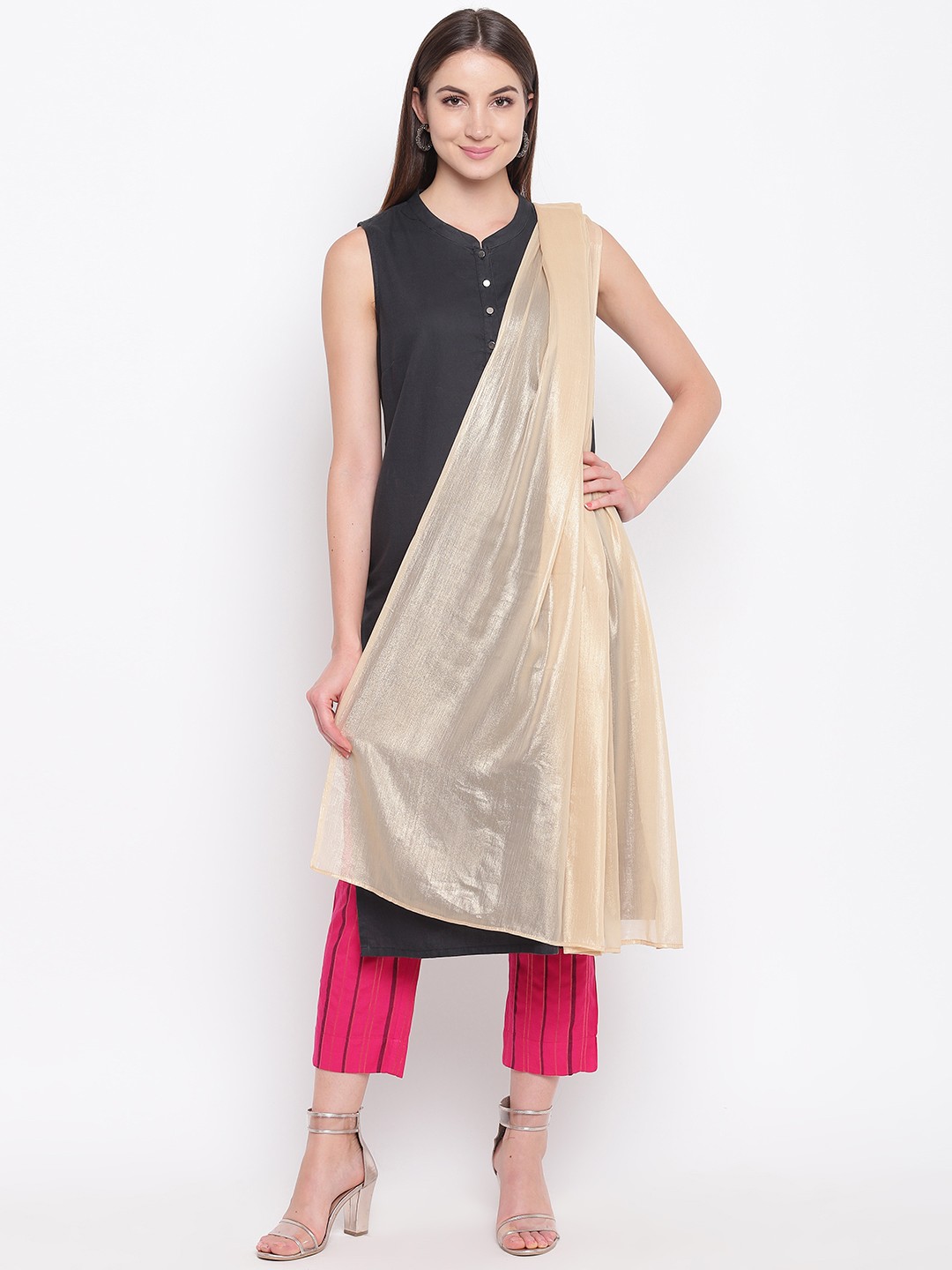 

AURELIA Beige Solid Dupatta with Sheen Effect