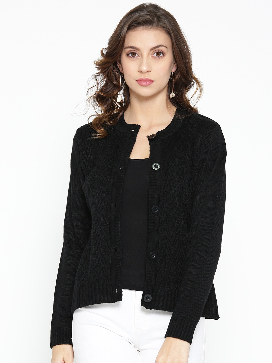 

AURELIA Women Black Self Design Cardigan