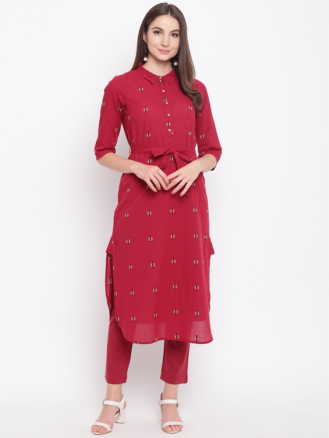 

AURELIA Women Straight Cotton Kurta, Maroon