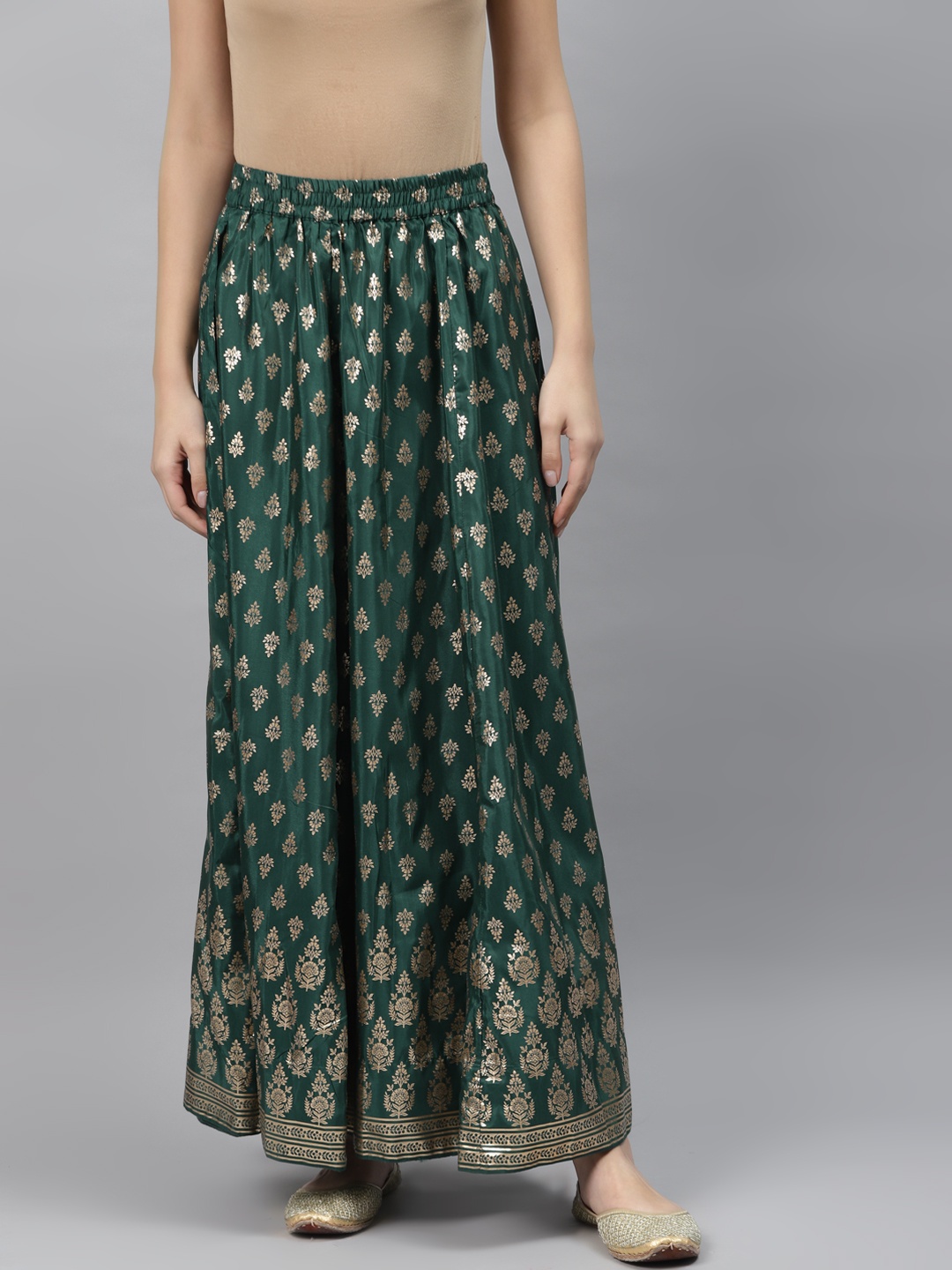 

AURELIA Women Green & Golden Printed Maxi Skirt