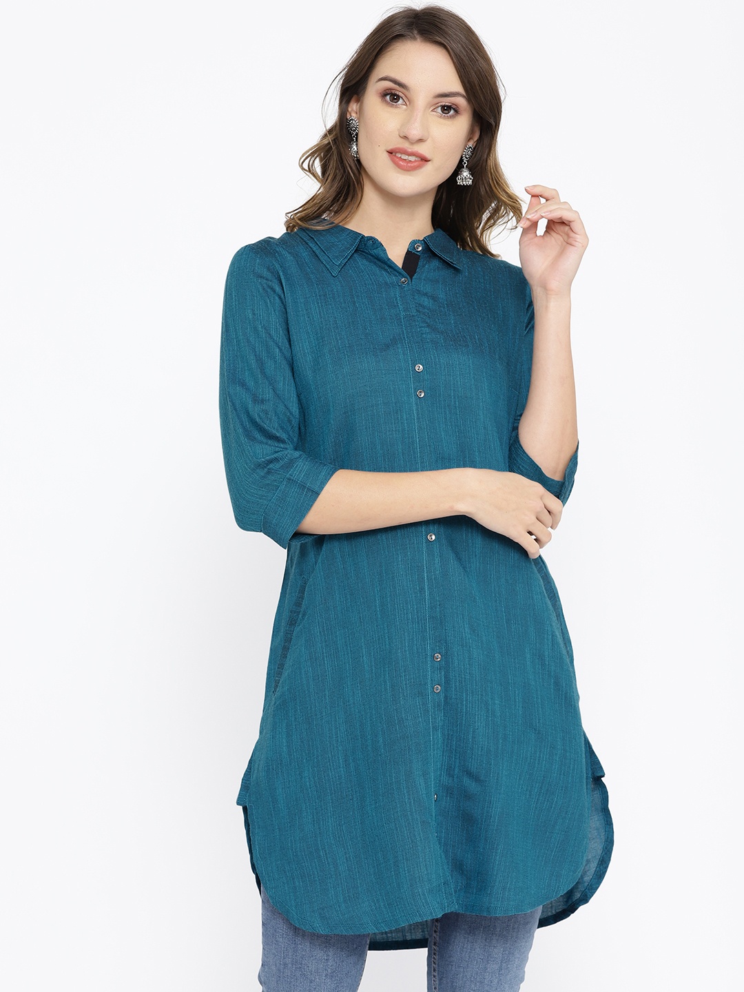 

AURELIA Women Teal Blue Solid Straight Kurta