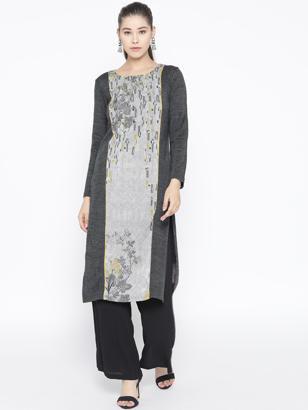 

AURELIA Women Grey Woven Design Straight Kurta