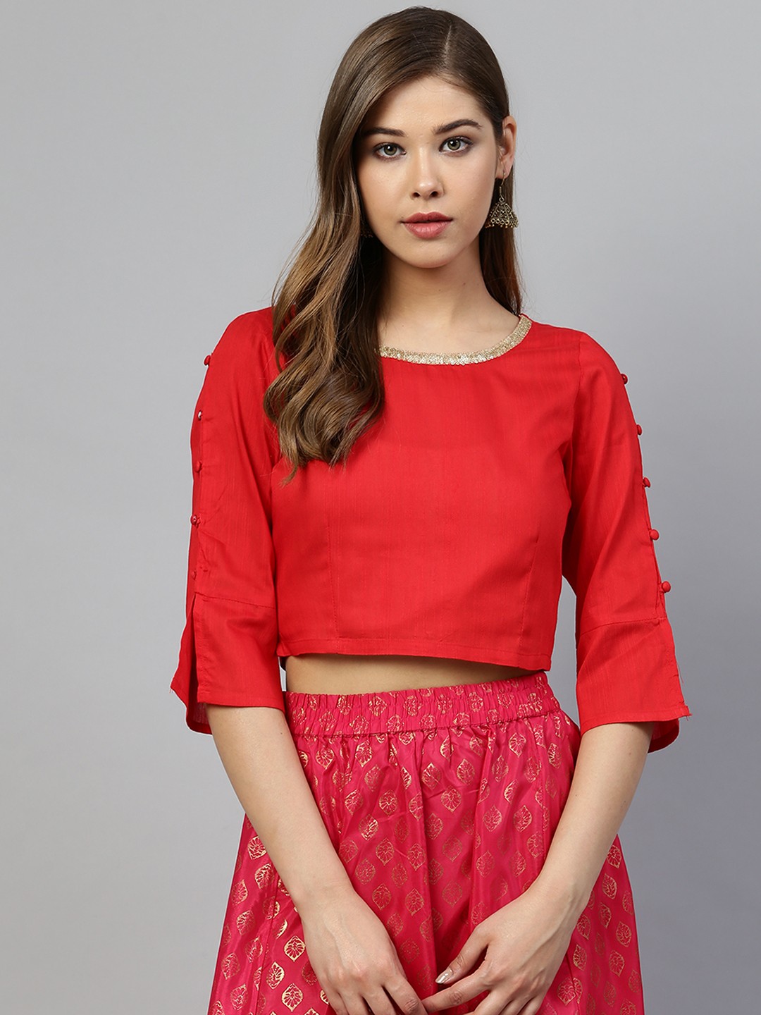 

AURELIA Women Red Solid Crop Top