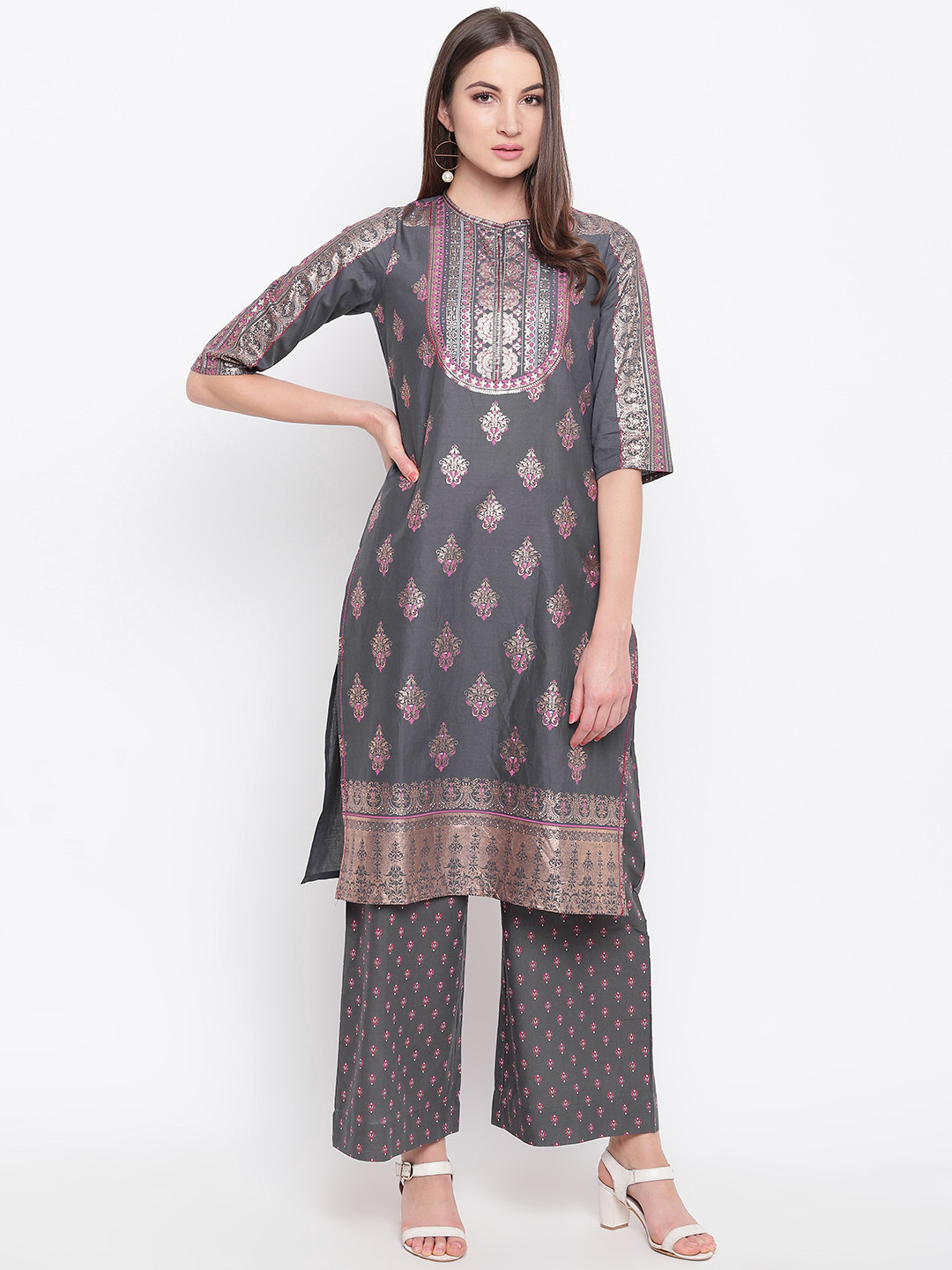 

AURELIA Straight Cotton Kurta, Grey